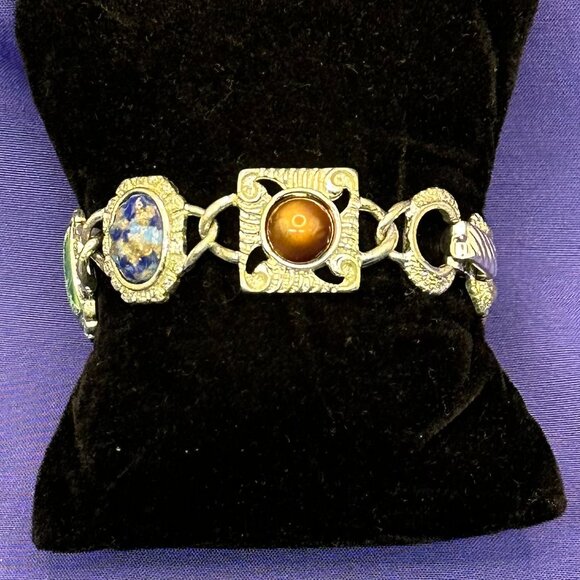 VTG 1960s Sarah Coventry Art Deco Faux Stone Silver-Tone Bracelet - Picture 6 of 16